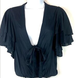 Free people body suit butterfly sleeves and plunging neckline